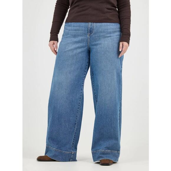 Lee Medium Wash Legendary Trouser High Rise Wide Leg Cotton Jeans Size 8 - Picture 1 of 9
